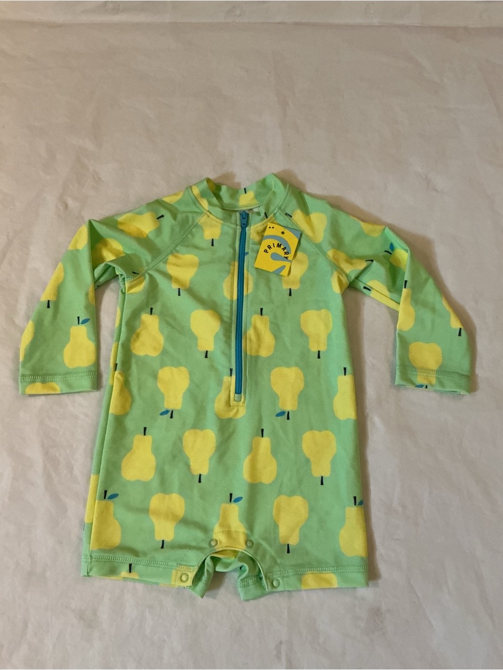 NWT Primary baby one-piece rash guard in fruits pear 6-12m